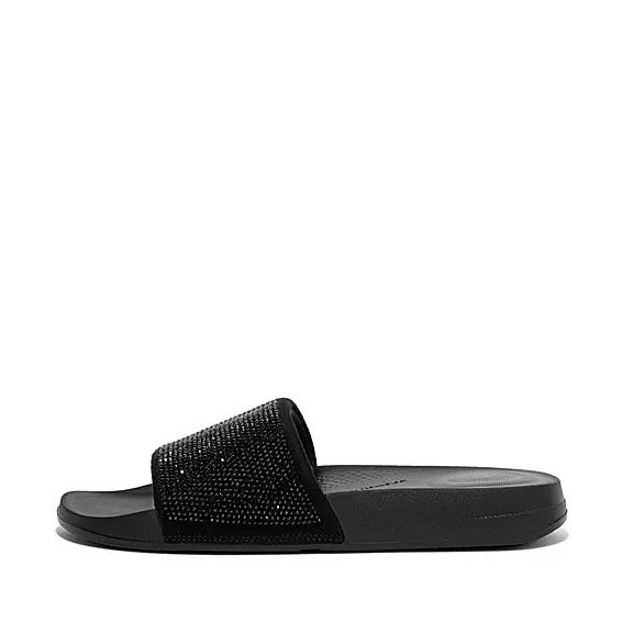 FitFlop Dámská Pantofle Černé - IQUSHION Water-Resistant Crystal Pantofle CZ-136258